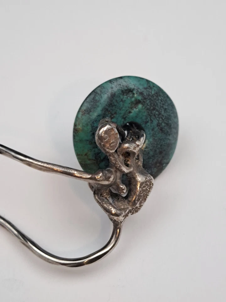 Unique Abstract Sterling Silver & Turquoise Hair Pin - Image 3 of 4