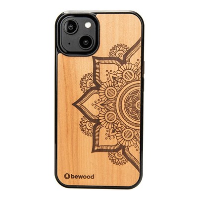 Handyhülle für iPhone 15 Bewood Apfelbaum Mandala Holzhülle Case Cover Tasche