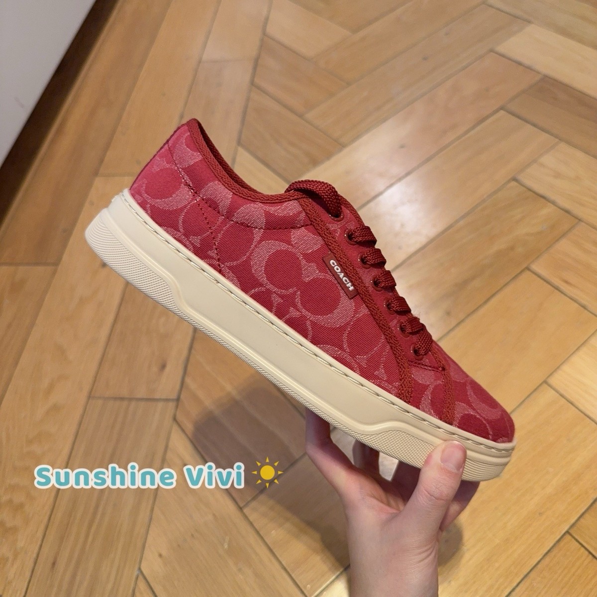 COACH ネイビー/レッド スニーカー NEW Coach Woman Canvas Sneaker In Signature Denim Red Denim/Ivory