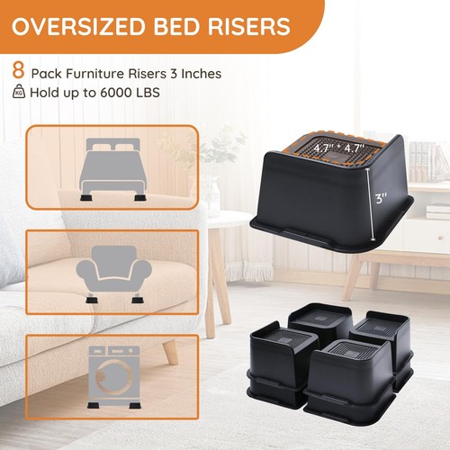 JONHWI Bed Risers Oversized Furniture Risers 3 inch Raise Blocks for Bed Couc... - Picture 2 of 7