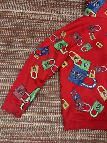 Vintage Y2K Miskeen Lock Full Zip Hoodie All Over Print Size 2XL Red - Picture 11 of 14