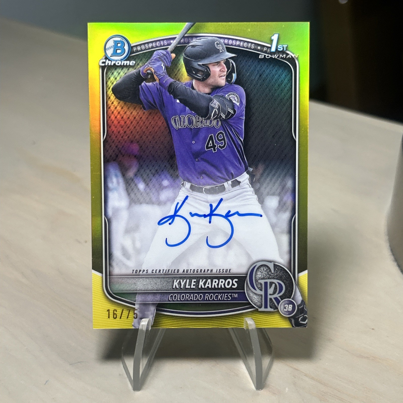 2025 Bowman Draft Chrome Auto Kyle Karros RC 1st True Yellow Refractor /75