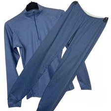 VTG Made in USA Patagonia Capilene Base layer Set Womens S 1/4 Zip + Pants Blue