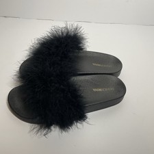 Fashion Nova Furry Faux Fur Slippers Slide Black Women  s Size 8 Casual