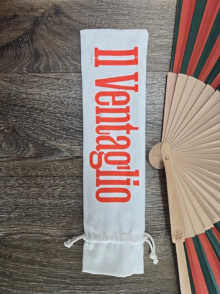 Classic Duvelleroy Paris Wooden & Linen Hand Fan Green Red French France - Image 2 of 4