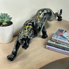 Black Leopard Resin Statue Large Feng Shui Animal Decor Home Ornament 36cm