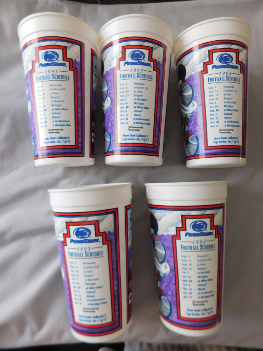 1993 Penn State Nittany Lions Schedule Cup Lot of 5 Pepsi Plastic