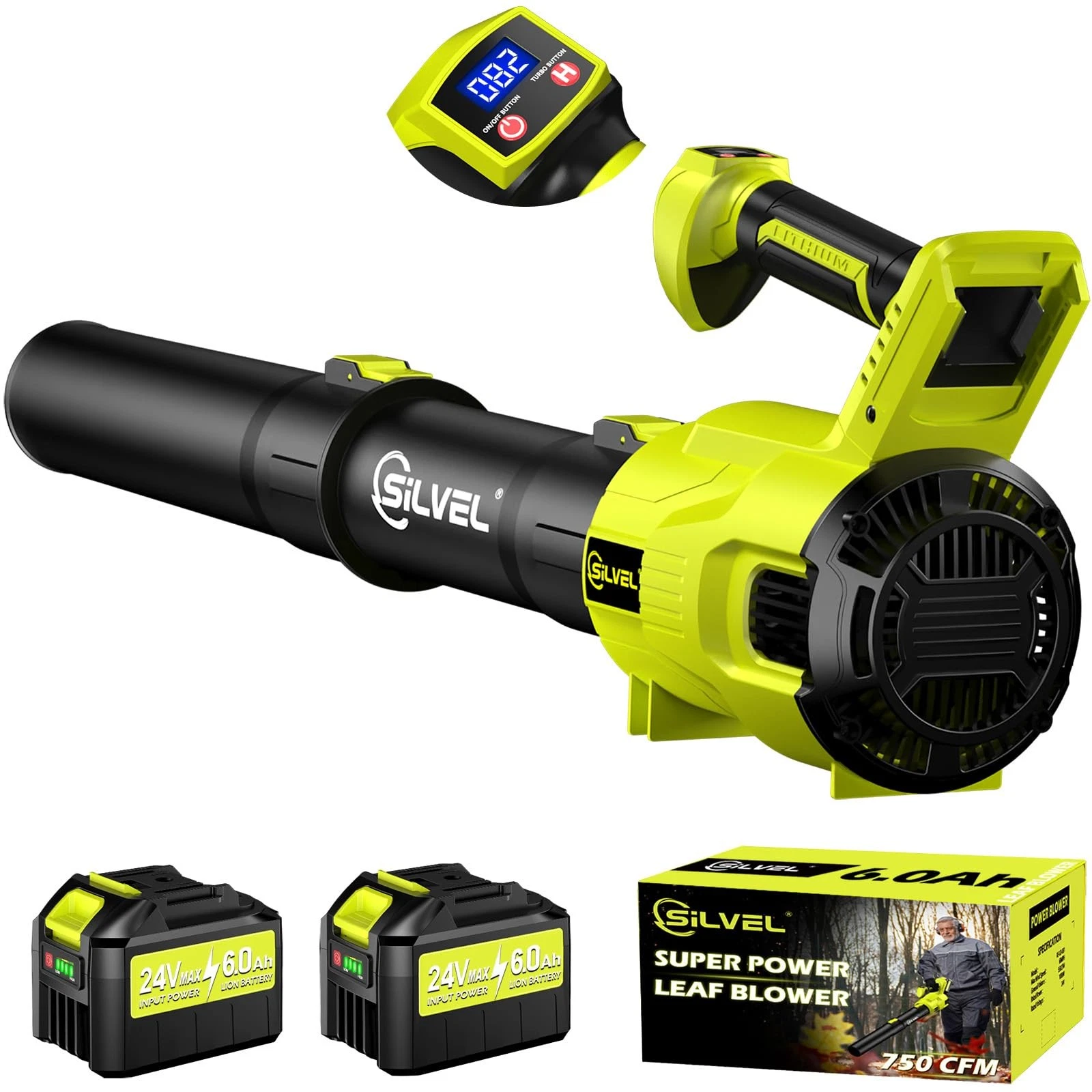 Silvel - Cordless Leaf Blower, 650CFM (200MPH) High Power Turbo Blowers, with 2x6.0Ah Battery and Quick Charger - Thumbnail 3