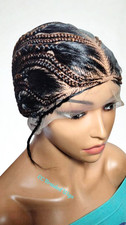 Black Roots and Brown Bun Braided Wig. Cornrow Braids Full Lace with Baby Hair