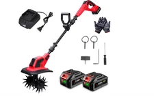Cordless Tiller Cultivator, 360RPM Electric Garden Tiller with 2×3.0AH Batteries