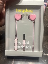 heyday Pink Heart Wired Earbuds   In-Ear Headphones w/ Mic   NIB