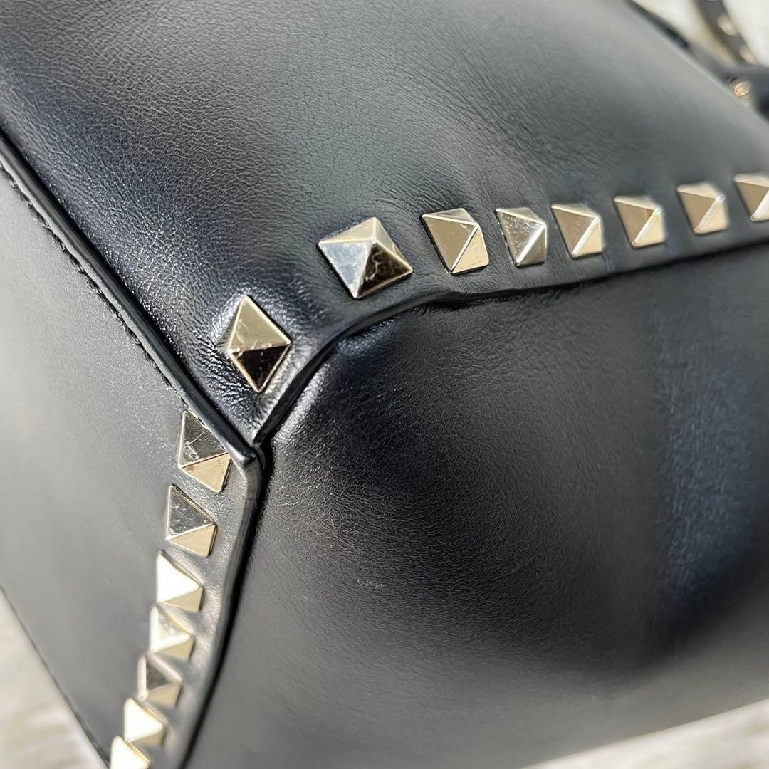 Valentino Garavani Rockstud 2Way Leather Handbag Black, B Grade Japan thumbnail 9