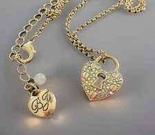 Betsey Johnson Layered Necklace Heart Charm Gold Tone Women