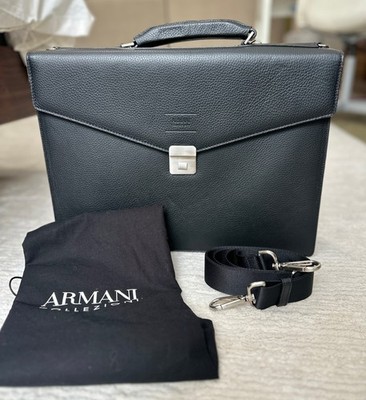 ARMANI COLLEZIONI Black Pebbled Leather Briefcase - New with Tags, Pristine!