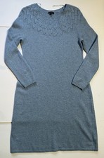 Talbots Petite Sweater Dress MP Blue Pointelle Knit Long Sleeve Cotton Blend
