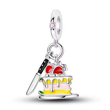 Cake And Knife Charm Bead Dangle 925 Sterling Silver