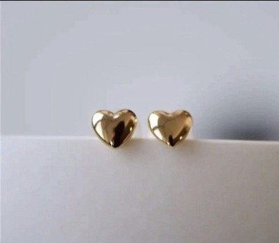 AU750 Real Gold Stud Earrings Heart 18K Yellow Rose Gold Tiny Small