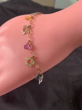 9ct Yellow Gold Daisy Bracelet With Multi Gem Charms White Gold Daisy Drops