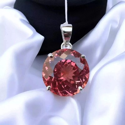 Natürlicher Padparadscha Saphir 30 Kt Rundschliff 925 Silber Anhänger Edelstein