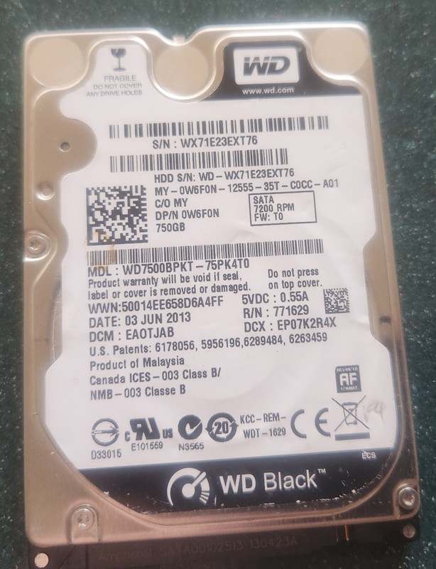 Western Digital Scorpio Black 750GB HDD 7200RPM 2.5" (WD7500BPKT-22PK4T0)