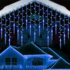 Blue LED Icicle Curtain String Lights, US Plug, Outdoor Garden & Decor