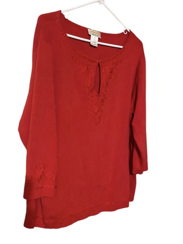 Talbots Silk Blend Beaded Sweater Women’s 2X Red Keyhole Quiet Luxury Preppy - Picture 17 of 17