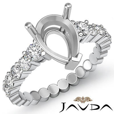 Diamond Engagement Pear Semi Mount Shared Prong Set Ring Platinum 950 0.70Ct
