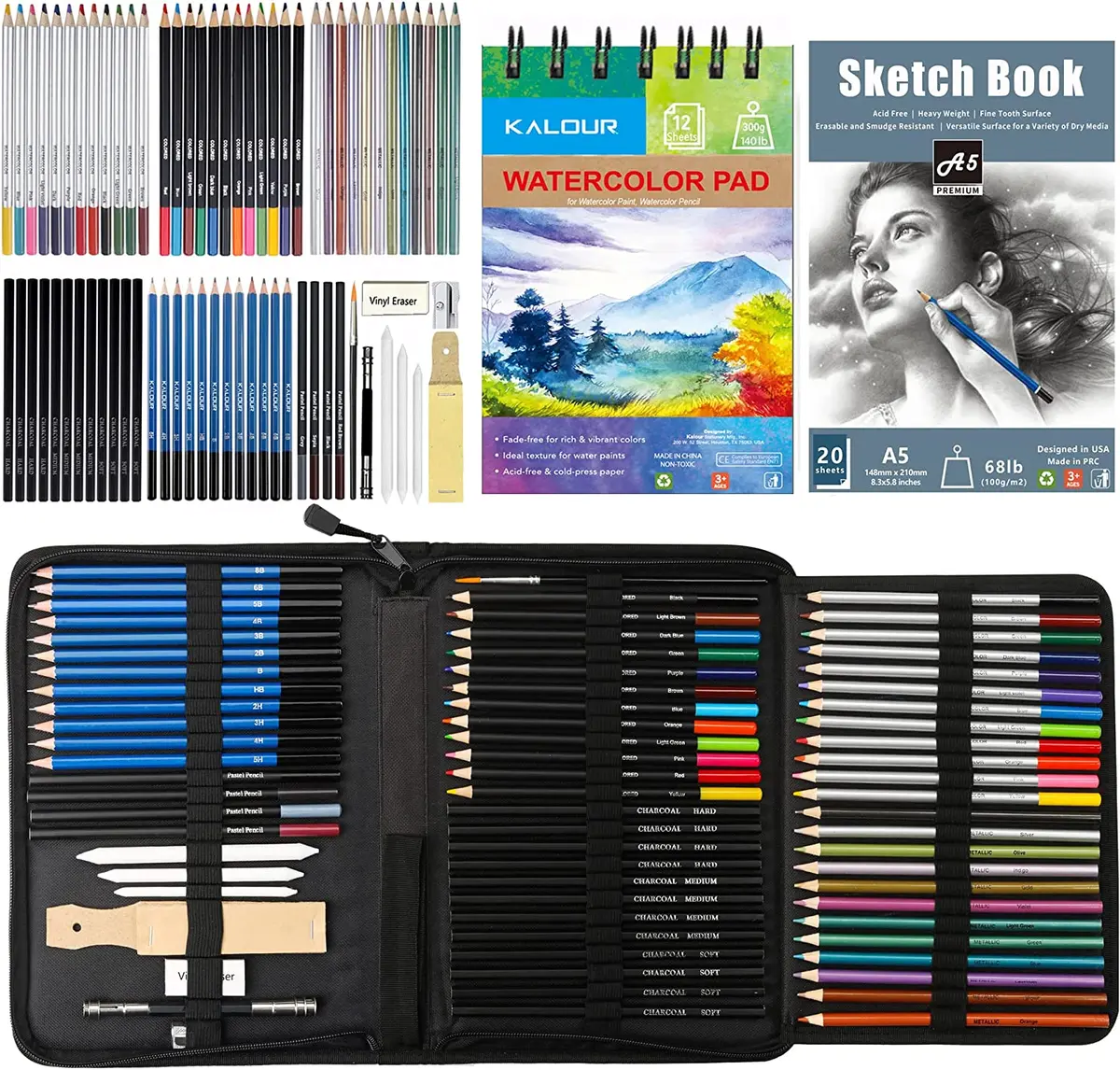 74 Drawing Sketching Kit Set,Pro Art Supplies with Sketchbook & Watercolor  Paper