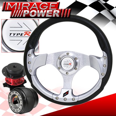 Competition Quick Release + Silver Fusion Style Steering Wheel For 05-10 Tc