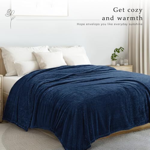 King Size Flannel Fleece Blanket, Super Soft King ( 90x104 IN ) Navy Blue - 第 2/7 張圖片