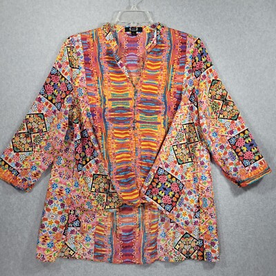A.Z.I New York Popover Large High Low Twist Front Hem Colorful Boho 3/4 Sleeve
