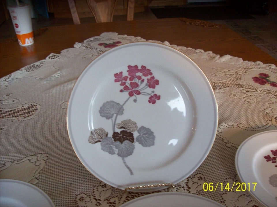 森村复古 瓷器中国勃艮第和灰色花卉图案5盘 — 第 4/4 张图片