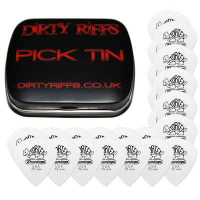 24 x Dunlop Tortex Jazz III 3 weiße Gitarren-Plektren/Gitarrenplektren 0,73 mm in Plektrum-Dose