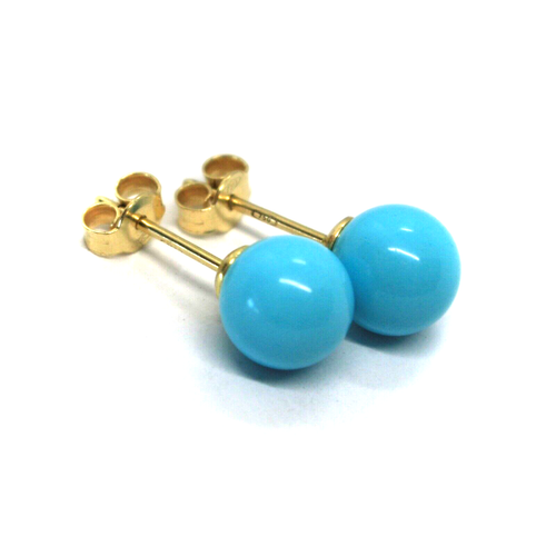 ORECCHINI ORO GIALLO O BIANCO, 18K, A LOBO, SFERA DI PASTA DI TURCHESE DA 8 MM - Imagen 6 de 8