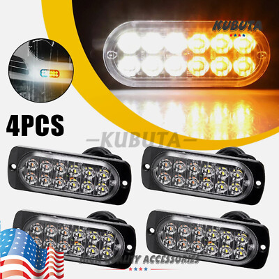 4pc 12LED Strobe Light Bar Car Truck Flashing Warning Hazard Beacon Amber/White