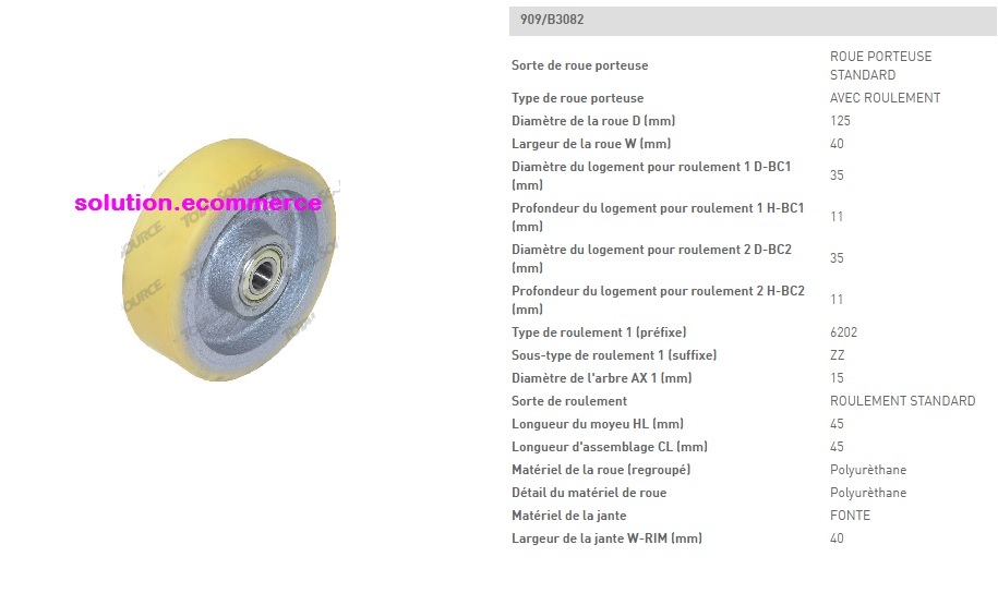 Roue stabilisatrice Still EXU H AC EXUH 125 40 45 15 mm pour gerbeur