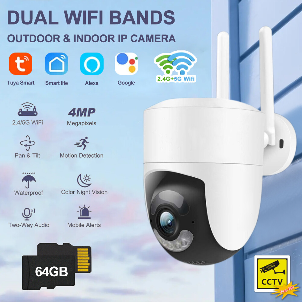 64GB Tuya 4MP 5G WIFI IP Camera Wireless Outdoor CCTV Smart Home Security IR Cam