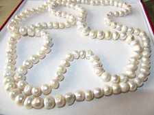 Large White Freshwater Pearls 1xStrand Necklace, ~Clasp less Design~