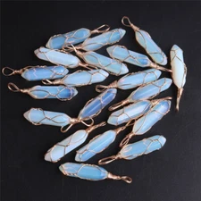 100PCS Wholesale Opal Stone Pillar Shape Handmade Golden Iron Wire Pendants