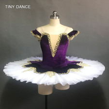 Off Shoulder Dark Purple Velvet Bodice with Gold Trim White Tutu Ballet Pancake