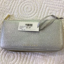 NWT Katie Loxton Metallic Silver Zip-Around Wallet With Gold Hardware