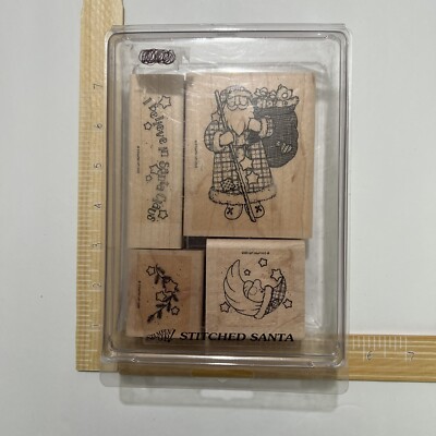 Stampin' Up Stitched Santa 4-piece wood rubber stamp set 1993 Christmas ...