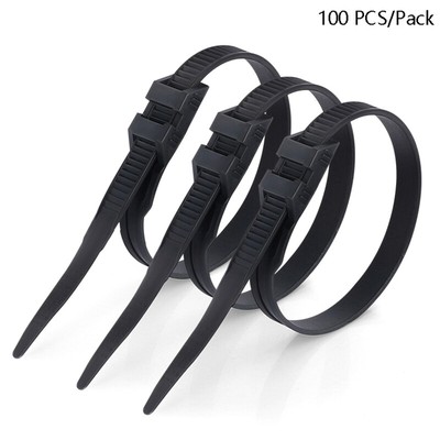 100PCS 9*180/260/360mm Black Nylon Plastic Wire Strap Wrap Clamp Double Buckle