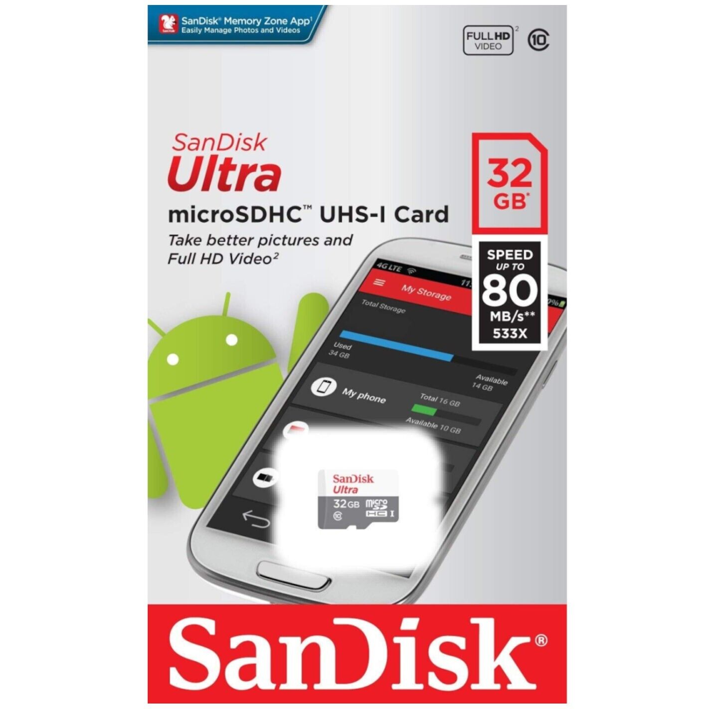 Micro SD Speicherkarte 32 GB SanDisk Ultra SDHC Memory Card 80 MBs Class 10