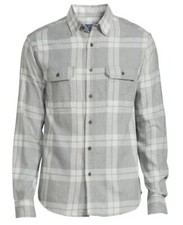 Men's Classic Fit Flannel Shirt 2-Pockets Long Sleeve Gray Plaid Med thru 3XLT