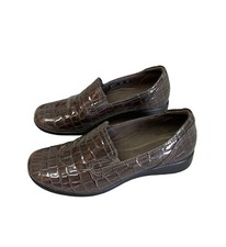 Clarks Bendables Womens Size 6.5 May Poppy Brown Croc Embossed Slip On Loafers