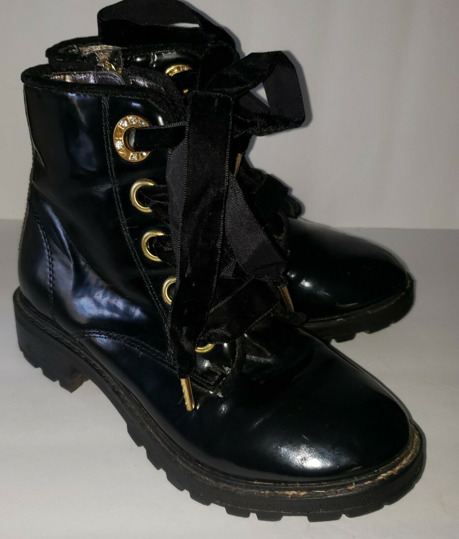 Black Nina Lace Up Combat Boots NINA Black Patent Leather Velvet