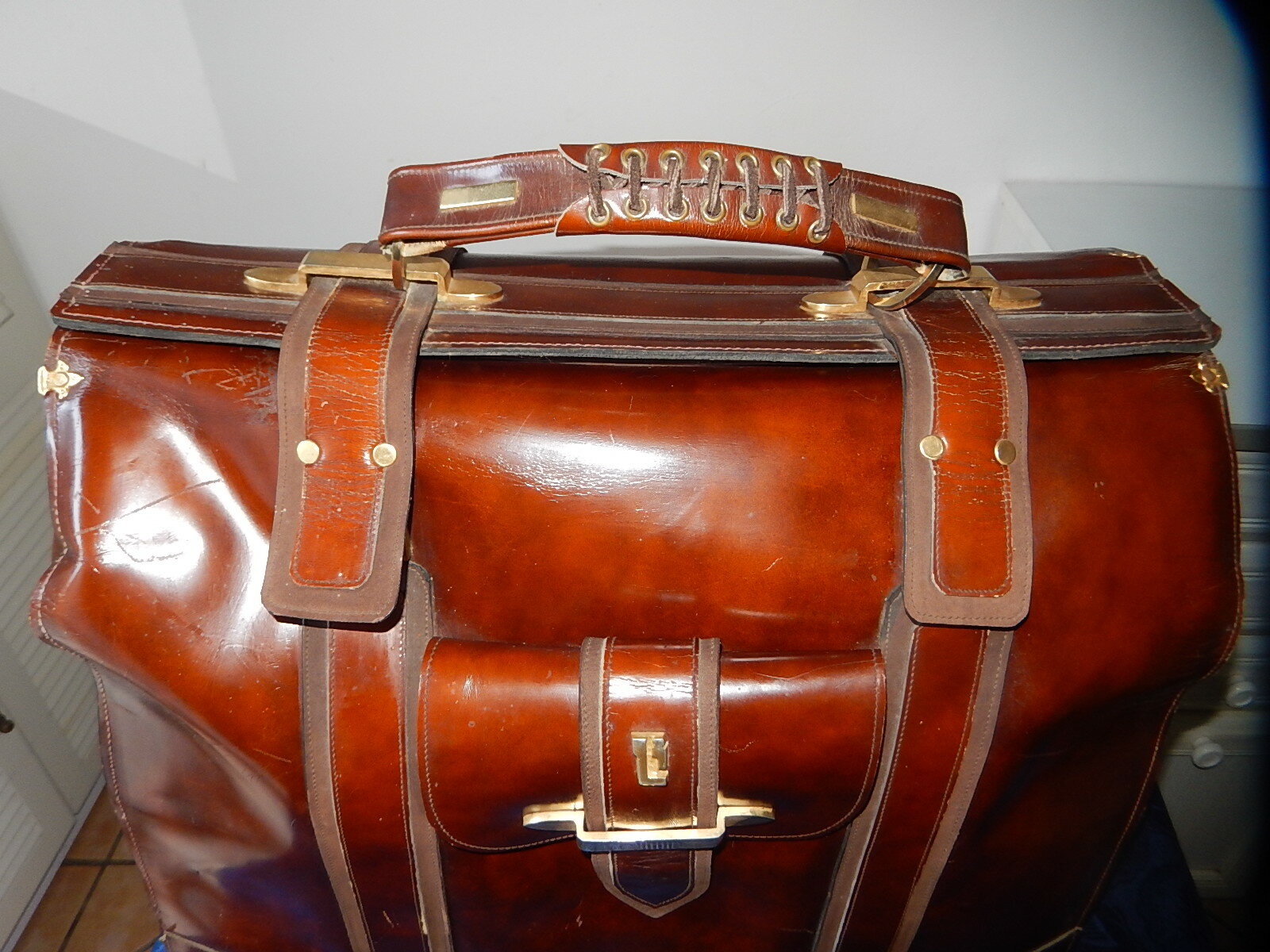Grand Sac Voyage Vintage LEO ISBA Cuir Marron - Années 70 - France