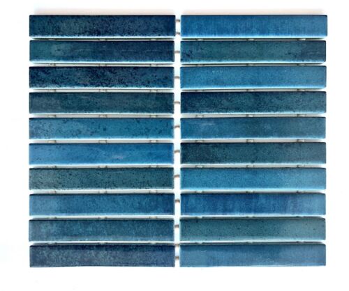 Ceramic Venetian Blue Undulated 1x6 Backsplash Bathroom Dot-Mounted Wall Tile - Afbeelding 1 van 4
