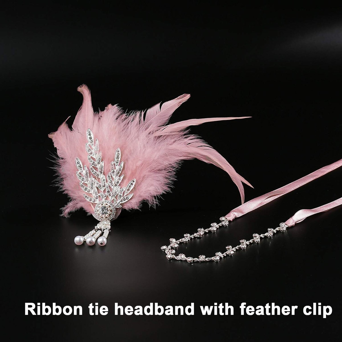 1920s Headband Black Feather Bridal Great Gatsby 20s Gangster Flapper Headpiece - Foto 8